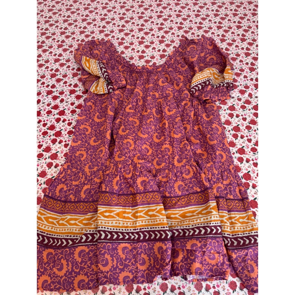 Sundance Womens PM Purple Orange Floral Off Shoulder Boho Tiered Midi Dress F3 - Picture 2 of 7